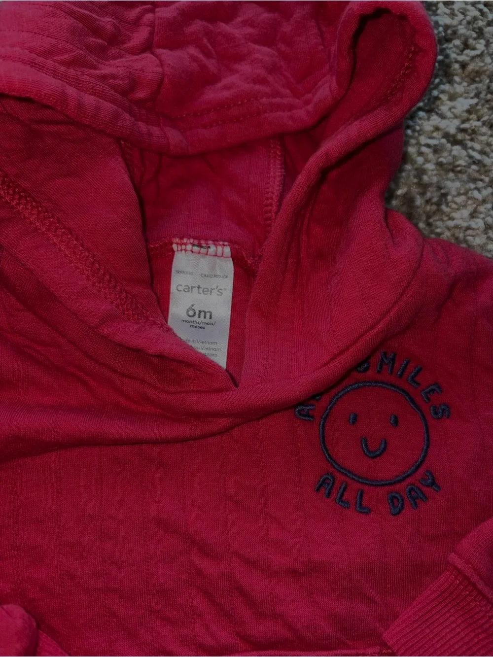 Carter's Bright Red Hoodie with Smiley Chest Graphic